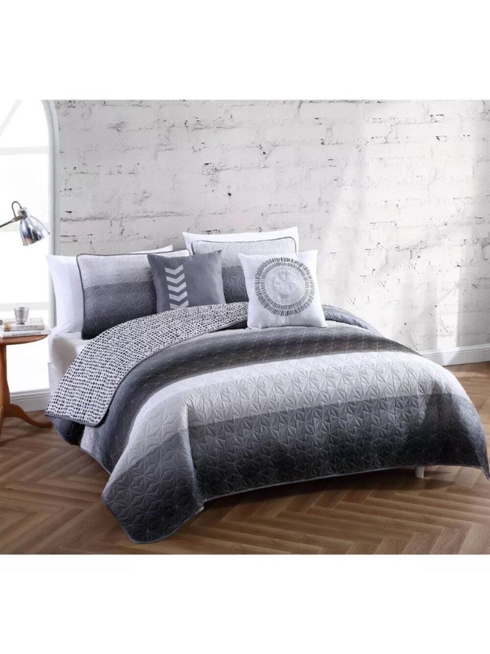 Geneva Home Avondale Manor King Sz Reversible Coverlet Black & Gray Quilt Design